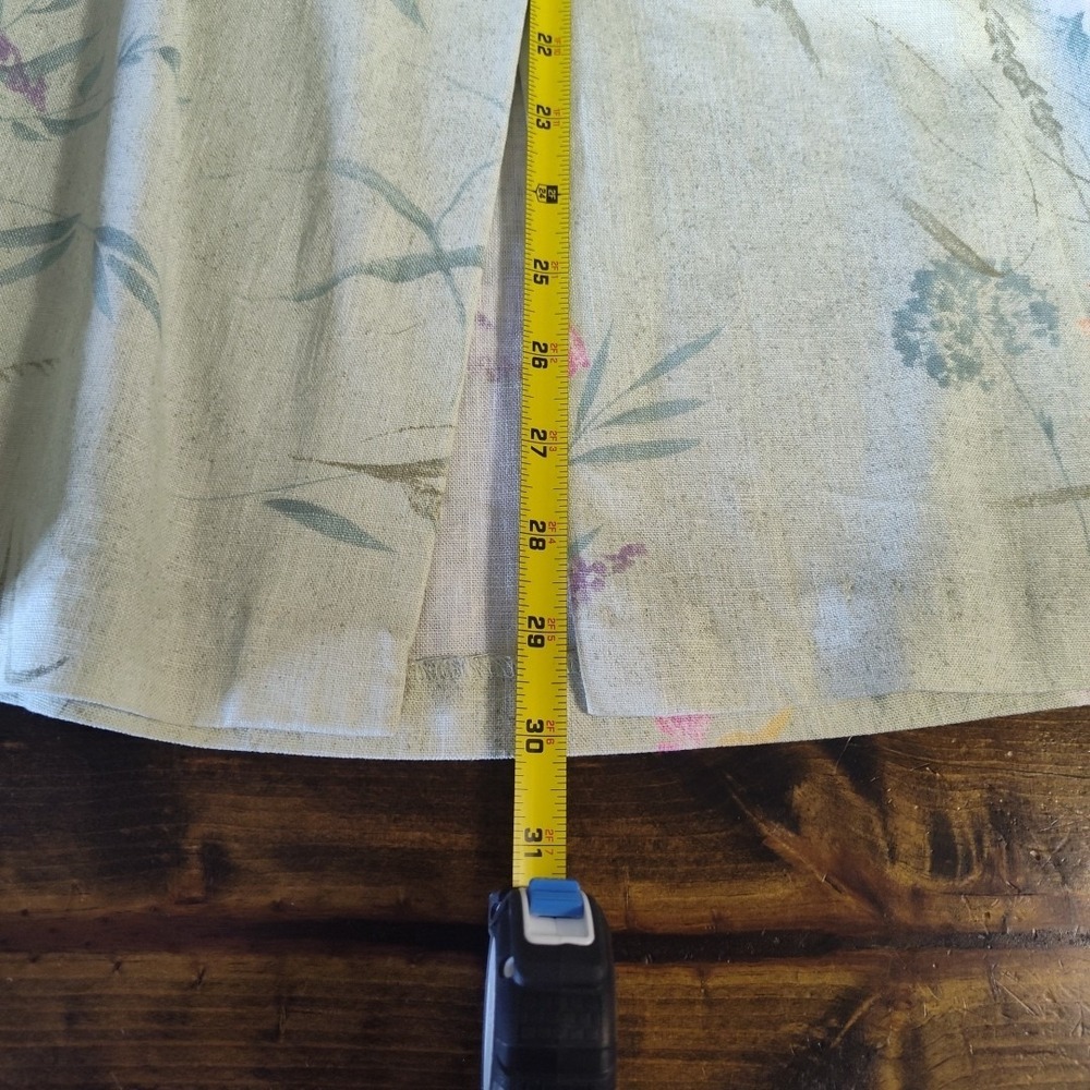 Alfred Dunner Skirt Petite Size 8P Green Floral Linen Blend Vintage Flowers - Picture 8 of 12